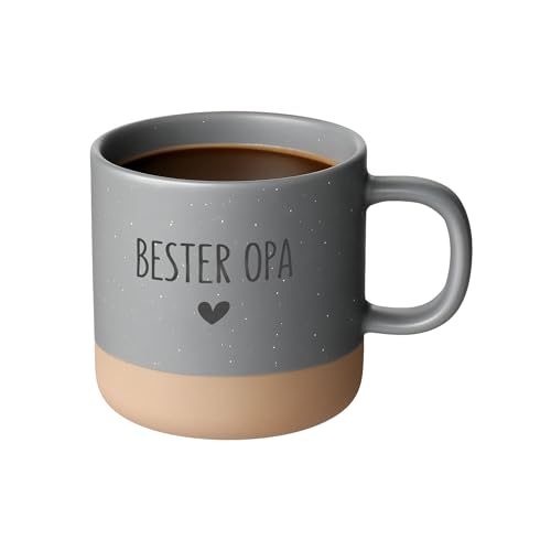 wunderwunsch Steingut Henkel Tasse Becher Kaffebecher Geschenk Papa, Opa, Oma, Mama, Schwester Danke Lieblingsmensch individualisiert mit Name personalisiert (Bester Opa, grau) von wunderwunsch