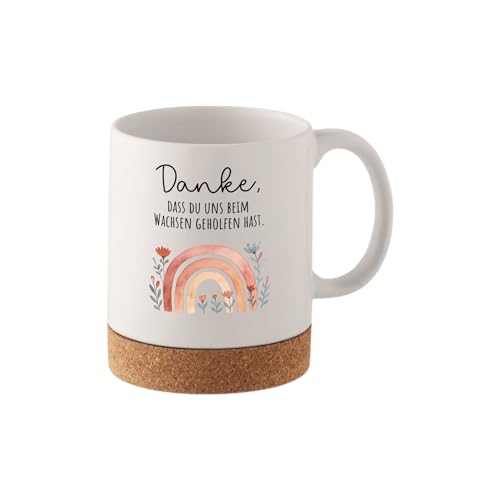 wunderwunsch Tasse Kaffeetasse mit Korkboden, Kaffeebecher als Geschenk für Mutter, Mama, Vater, Papa und fpr Erzieherin, Lehrerein, Freundin als Dank (Danke wachsen) von wunderwunsch