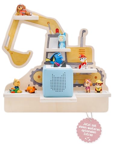wunderwunsch personalisiertes Regal für die Toniebox, Schrank Kinderzimmer, optional mit Standfuß und Magneten ohne Lautsprecher (Bagger, ohne Name, ohne Toniebox Halterung) von wunderwunsch