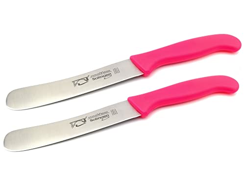 wuppas 2 Brötchenmesser Solingen Buckelsmesser Pink Solinger Buttermesser Frühstücksmesser Küchenmesser 21,5 cm Spezialstahl 1,5mm stark rostfrei Messer echter Handabzug von wuppas