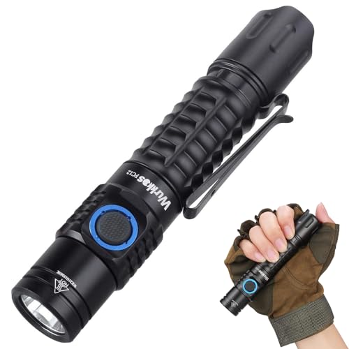 Wurkkos FC12 Taktische Taschenlampe, 2000 Lumen Taschenlampe LED Aufladbar, Licht Leuchtweite 345m, SFT40 Mini Taschenlampe mit Schwarzen Taktischen Schalter, IPX8 Wasserdicht von Wurkkos