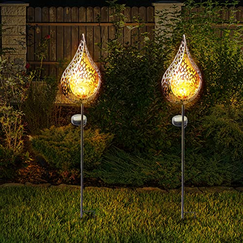 wuuhoo® LED Solar Gartenfackel Daria, wetterfeste Solarlampe aus Metall für den Garten, dekorative Gartenbeleuchtung mit Dämmerungssensoren, Gartenlampe, Außenlampe 2 Stk. von wuuhoo