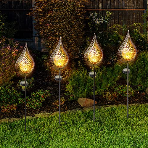 wuuhoo® LED Solar Gartenfackel Daria, wetterfeste Solarlampe aus Metall für den Garten, dekorative Gartenbeleuchtung mit Dämmerungssensoren, Gartenlampe, Außenlampe 4 Stk. von wuuhoo