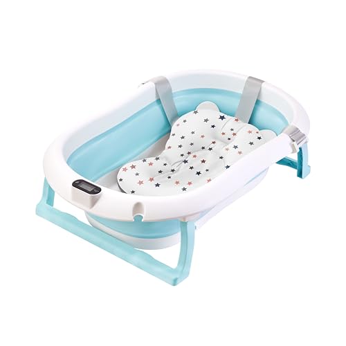 wuuhoo® ergonomische Baby-Badewanne Abby, Faltbare Badewanne für Babys, Kinderbadewanne mit Thermometer, Bade-Kissen optional, Badewanne für Babys und Neugeborene mit Badewannenkissen (blau) von wuuhoo