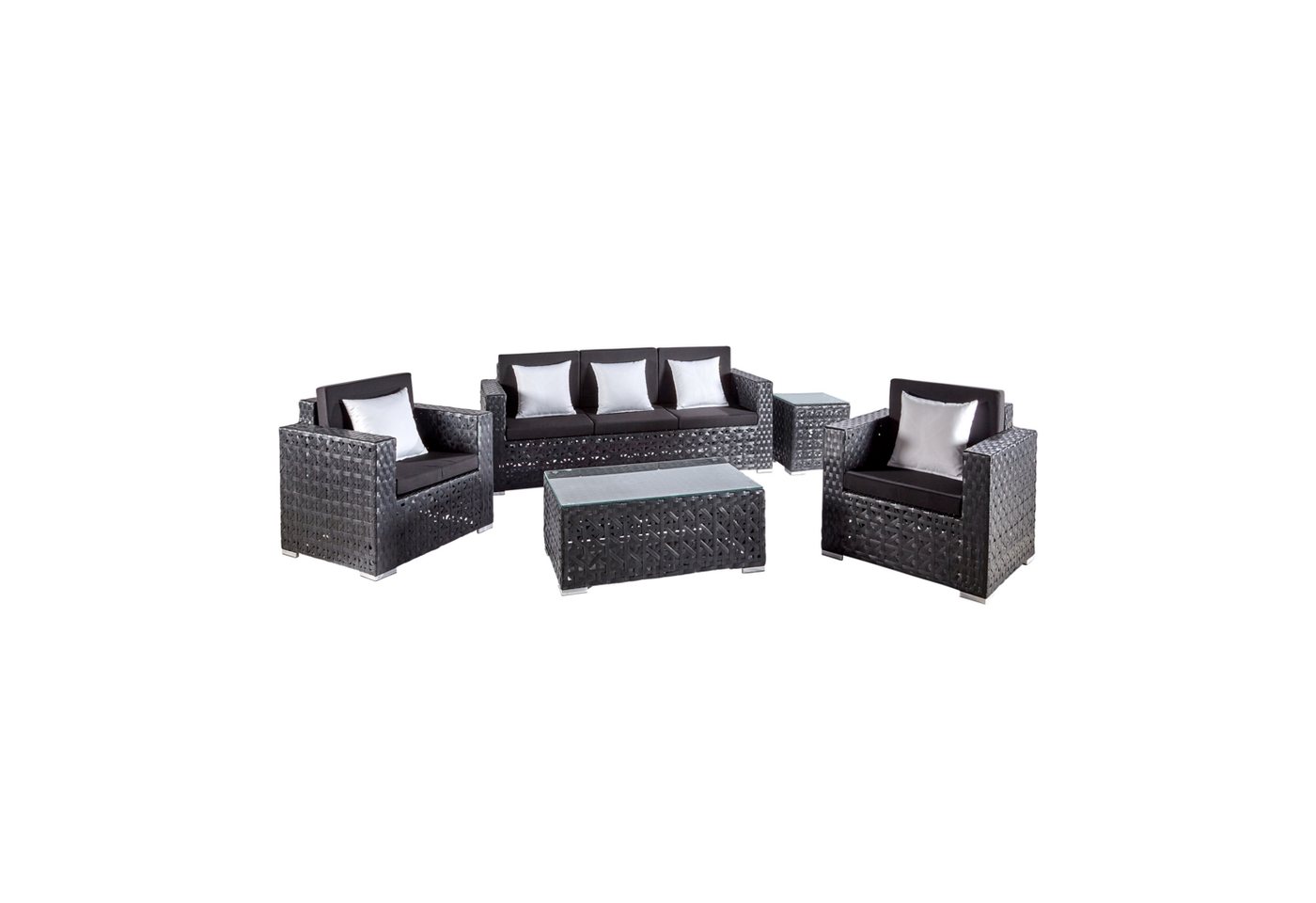 wuuhoo Loungeset Polyrattan Lounge Garnitur Lima I Set 5-teilig, (5-tlg), in schwarz I Design Sitzgruppe für Garten und Terrasse incl. Sitzauflage und Kissen I Aluminiumgestell I Wetterfest für Innen und Außen von wuuhoo