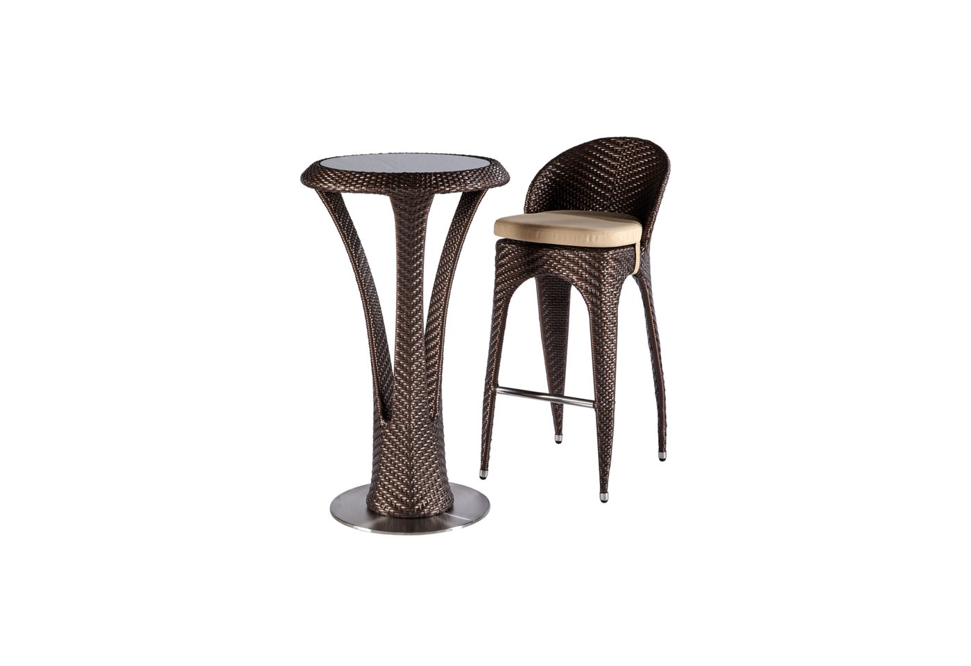 wuuhoo Terrasse Edle Polyrattan Garten Bar 2er Set Kreta, Designer Bartisch mit Barstuhl incl. Kissen in braun I Tresenhocker und Stehtisch mit Aluminiumgestell I Wetterfest für Innen und Außen von wuuhoo