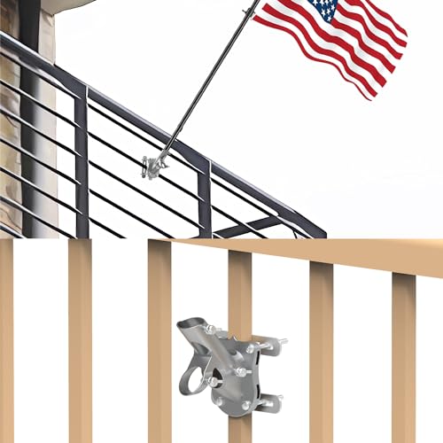 Fahnenmasthalterung ohne Bohren für horizontales oder vertikales Geländer, Aluminium-Fahnenmasthalter für quadratisches oder rundes Geländer, Wand – zwei Installationsmethoden – rostfreie Halterung, von wuutyty
