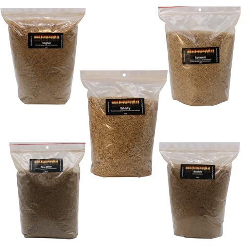 Räuchermehl SET Räucherspäne Mix aus Barriquefass/Eichenfässern 5X 200g Räuchermehl-Rotwein Räuchermehl-Brandy Räuchermehl-Fino Räuchermehl-Cognac und Whisky-Räuchermehl zusammen 1 Kg BBQ von www.Smokerholz24.de BBQ Plag