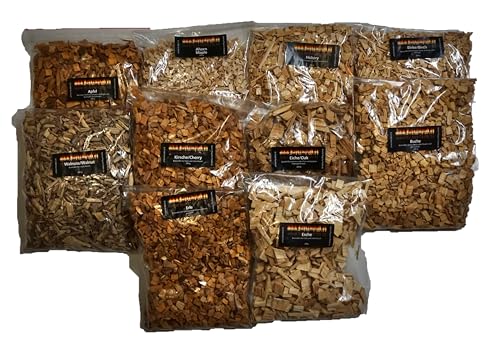 BBQ Woodchips Mix 10X 200g (2 Kg) (ca. 8 Liter) Sorten wie: Walnusse und Ahorn Chips, für süße Apfel und Kirsche bis zum Klassiker wie Buche und Hickory 13.45/kg von www.Smokerholz24.de BBQ Plag
