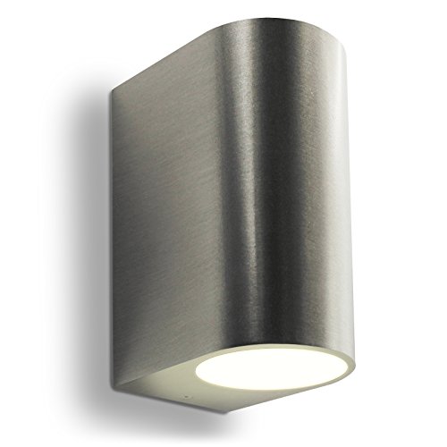 LED Wandleuchte für Innen- und Außen Edelstahl 2-flammig strahlt nach oben und unten inkl. Montagezubehör und LED Leuchtmittel dimmbar warmweiß wetterfest mit der Schutzart IP44 GU10-230V (Form: C) von CONCEPTRUN