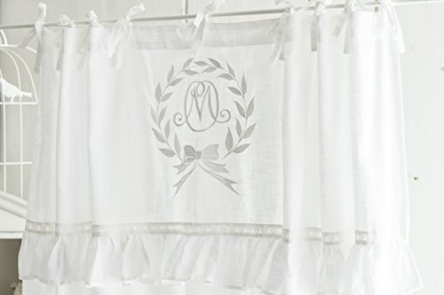 Mathilde Weiss Bestickt 2X(145x250cm) Vorhangset Gardinenschas Gardinen Dekogardinen Frill Rüsche Volant Ornament Landhaus Shabby Chic Vintage Franske Leinenoptik von www.mylovelyhomeshop.de