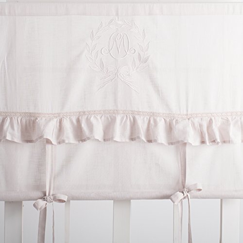 Mathilde Zement Weiss Bestickt Raffgardine ca. 120cm Breite x120cm Länge Gardine Raffrollo Landhaus Shabby Chic Vintage Franske Leinenoptik Ornament von www.mylovelyhomeshop.de