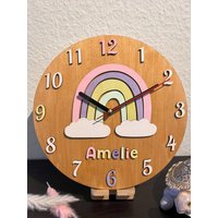 Holzwanduhr Regenbogen Namen | Kinderzimmer Deko Personalisierte Uhr Handmade Babyuhr Diy Taufe Geburt Holzwanduhr Regenbogen Namen | Kinderzimmer Deko Personalisierte Uhr Handmade Babyuhr Diy Taufe Geburt von wwwLaserwelt53de