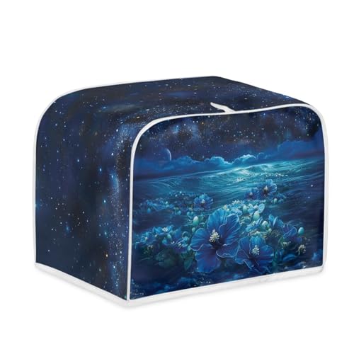 Toaster Abdeckung Blaue Blume Robustes Canvas, reißfest wasserabweisend, langlebig und kratzschützend – Passt zu 4-Scheiben und 2-Scheiben Toastern Modellen, verteidigt gegen tägliche Abnutzung von wxlmom