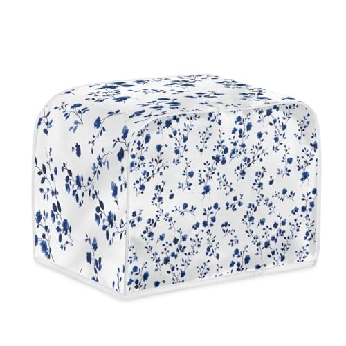 Toaster Abdeckung Blaue Blumen Robustes Canvas, reißfest wasserabweisend, langlebig und kratzschützend – Passt zu 4-Scheiben und 2-Scheiben Toastern Modellen, verteidigt gegen tägliche Abnutzung von wxlmom