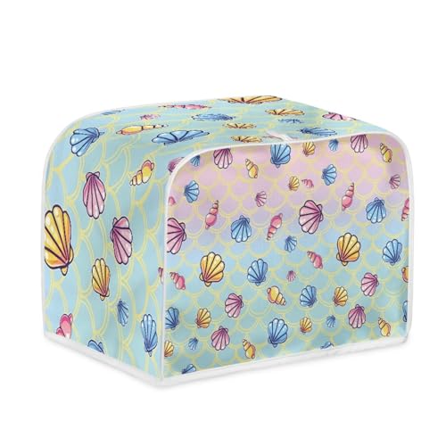 Toaster Abdeckung Blaue Muscheln Robustes Canvas, reißfest wasserabweisend, langlebig und kratzschützend – Passt zu 4-Scheiben und 2-Scheiben Toastern Modellen, verteidigt gegen tägliche Abnutzung von wxlmom