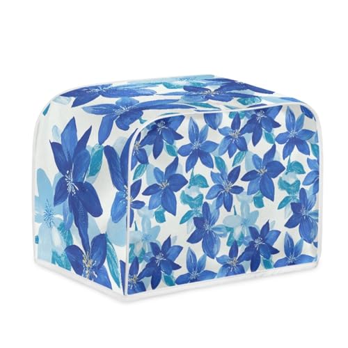 Toaster Abdeckung Blaue Pflanzen Robustes Canvas, reißfest wasserabweisend, langlebig und kratzschützend – Passt zu 4-Scheiben und 2-Scheiben Toastern Modellen, verteidigt gegen tägliche Abnutzung von wxlmom