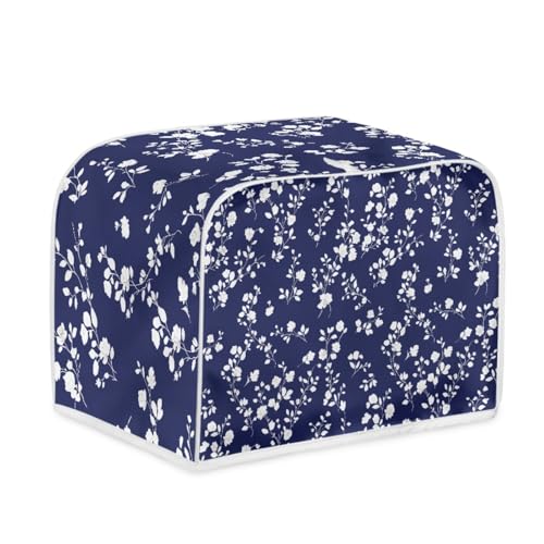 Toaster Abdeckung Blaue Weiße Blumen Robustes Canvas, reißfest wasserabweisend, langlebig und kratzschützend – Passt zu 4-Scheiben und 2-Scheiben Toastern Modellen, verteidigt gegen tägliche Abnutzung von wxlmom