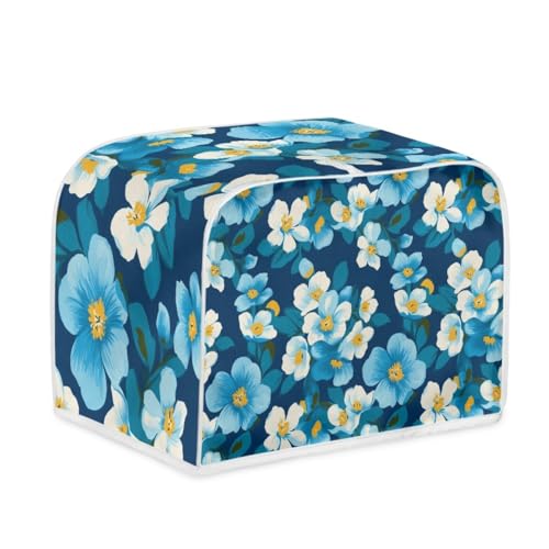Toaster Abdeckung Blaue Weiße Blumen Robustes Canvas, reißfest wasserabweisend, langlebig und kratzschützend – Passt zu 4-Scheiben und 2-Scheiben Toastern Modellen, verteidigt gegen tägliche Abnutzung von wxlmom