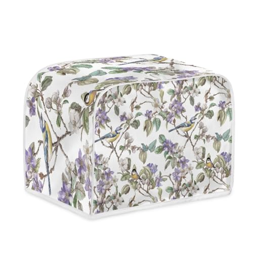 Toaster Abdeckung Blumen Und Vögel Robustes Canvas, reißfest wasserabweisend, langlebig und kratzschützend – Passt zu 4-Scheiben und 2-Scheiben Toastern Modellen, verteidigt gegen tägliche Abnutzung von wxlmom