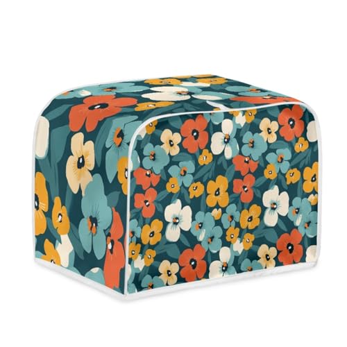 Toaster Abdeckung Gelbe Rote Blumen Polyester, leicht und knitterfrei,Langlebig leicht zu reinigen,Ideal für Küchentoaster mit 2 Scheiben,schützt das Gerät vor Schmutz und Kratzern von wxlmom