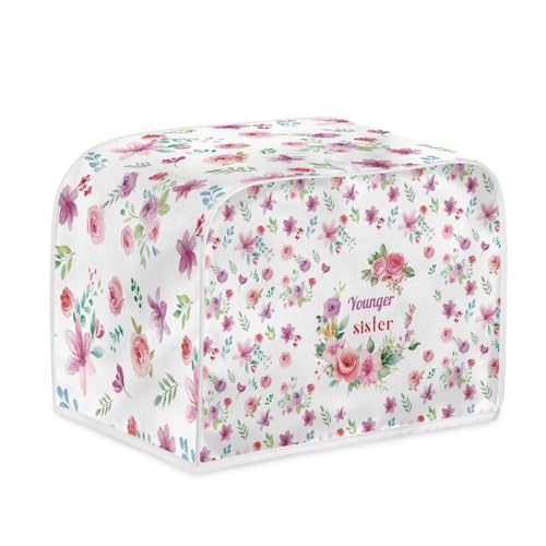 Toaster Abdeckung Lila Blumen Robustes Canvas, reißfest wasserabweisend, langlebig und kratzschützend – Passt zu 4-Scheiben und 2-Scheiben Toastern Modellen, verteidigt gegen tägliche Abnutzung von wxlmom