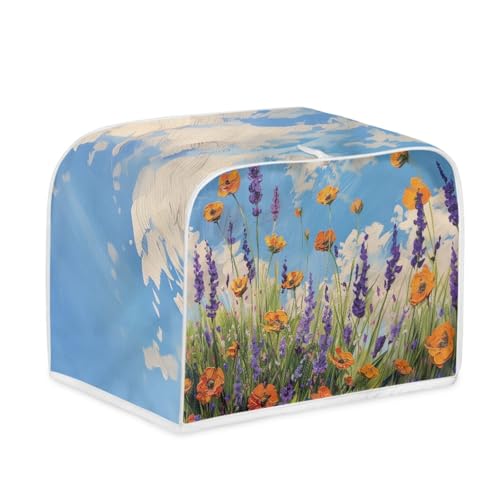 Toaster Abdeckung Lila Blumen Robustes Canvas, reißfest wasserabweisend, langlebig und kratzschützend – Passt zu 4-Scheiben und 2-Scheiben Toastern Modellen, verteidigt gegen tägliche Abnutzung von wxlmom