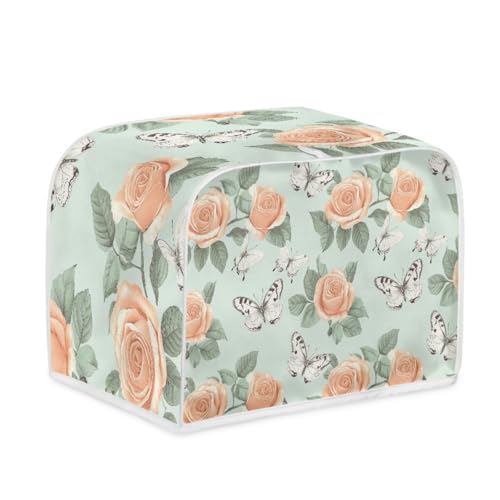 Toaster Abdeckung Orange Blumen Polyester, leicht und knitterfrei,Langlebig leicht zu reinigen,Ideal für Küchentoaster mit 2 Scheiben,schützt das Gerät vor Schmutz und Kratzern von wxlmom