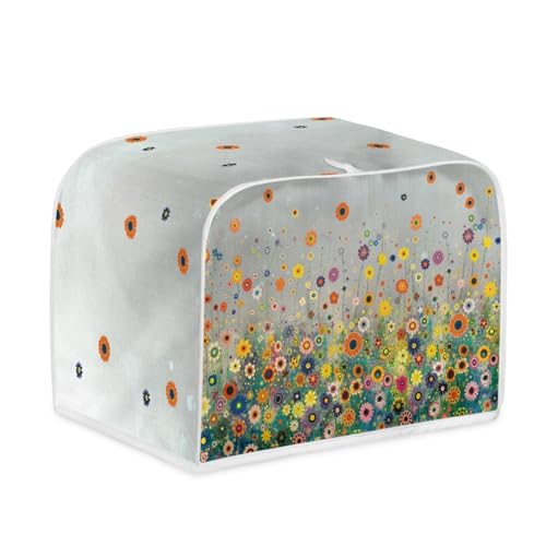 Toaster Abdeckung Orange Blumen Robustes Canvas, reißfest wasserabweisend, langlebig und kratzschützend – Passt zu 4-Scheiben und 2-Scheiben Toastern Modellen, verteidigt gegen tägliche Abnutzung von wxlmom