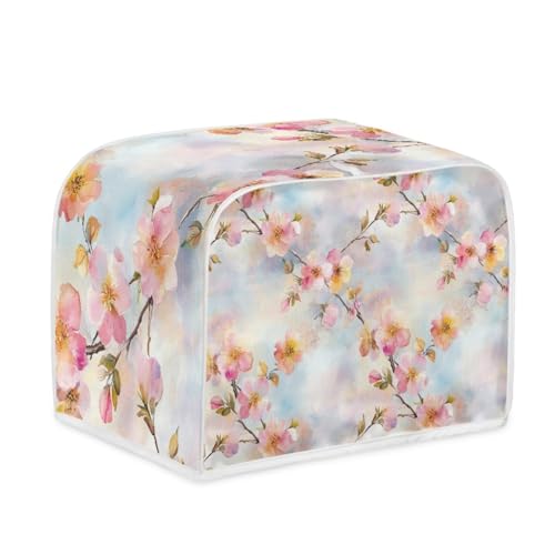 Toaster Abdeckung Rosa Gelbe Blumen Robustes Canvas, reißfest wasserabweisend, langlebig und kratzschützend – Passt zu 4-Scheiben und 2-Scheiben Toastern Modellen, verteidigt gegen tägliche Abnutzung von wxlmom