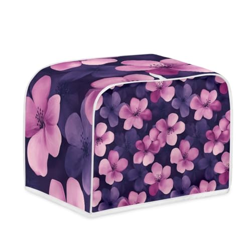Toaster Abdeckung Rosa Lila Blumen Robustes Canvas, reißfest wasserabweisend, langlebig und kratzschützend – Passt zu 4-Scheiben und 2-Scheiben Toastern Modellen, verteidigt gegen tägliche Abnutzung von wxlmom