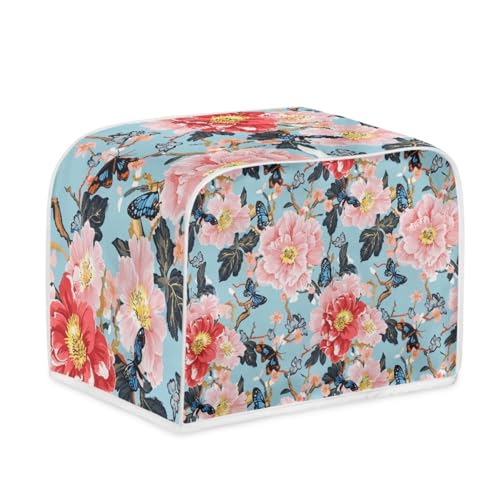 Toaster Abdeckung Rote Blume Polyester, leicht und knitterfrei,Langlebig leicht zu reinigen,Ideal für Küchentoaster mit 2 Scheiben,schützt das Gerät vor Schmutz und Kratzern von wxlmom