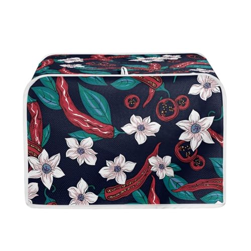 Toaster Abdeckung Weiße Blumen Robustes Canvas, reißfest wasserabweisend, langlebig und kratzschützend – Passt zu 4-Scheiben und 2-Scheiben Toastern Modellen, verteidigt gegen tägliche Abnutzung von wxlmom