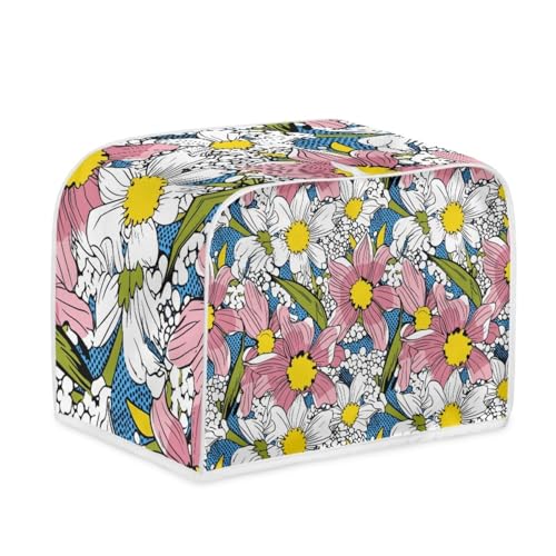 Toaster Abdeckung Weiße Rosa Blumen Robustes Canvas, reißfest wasserabweisend, langlebig und kratzschützend – Passt zu 4-Scheiben und 2-Scheiben Toastern Modellen, verteidigt gegen tägliche Abnutzung von wxlmom