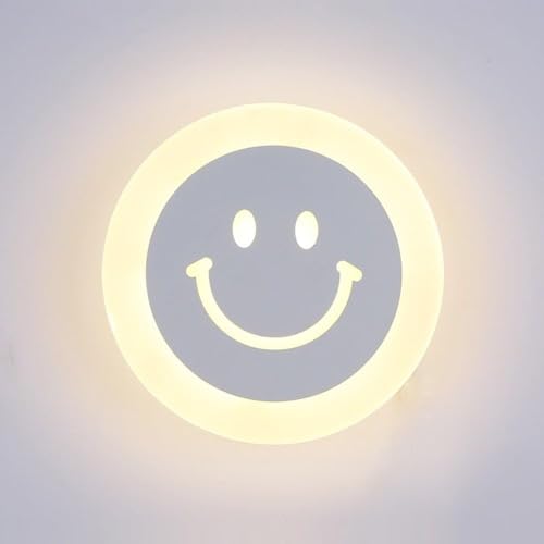 wxywxy Modern LED Wandleuchte Smiley-Gesicht Runder Wandlampe Weiß Acryl Lampenschirm Wandbeleuchtung Eisen Lampe/Leuchte für Wohnzimmer Schlafzimmer Korridor Bar, L20cm,12W, Warmes Licht von wxywxy
