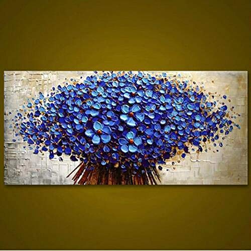 Abstrakte Messer 3D Blume Bilder Home Decor Wandkunst Handgemalte Blumen Malen auf Leinwand, handgemachte blaue Blumenbilder 60x120cm ohne Rahmen von wydlb