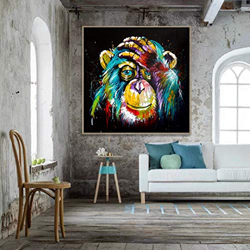 Aquarell Denken Affe Wandkunst Leinwand Abstrakte Tiere Pop Art Leinwand Gemälde Wanddekor Bilder Für Kinderzimmer 70x70 cm kein rahmen von wydlb