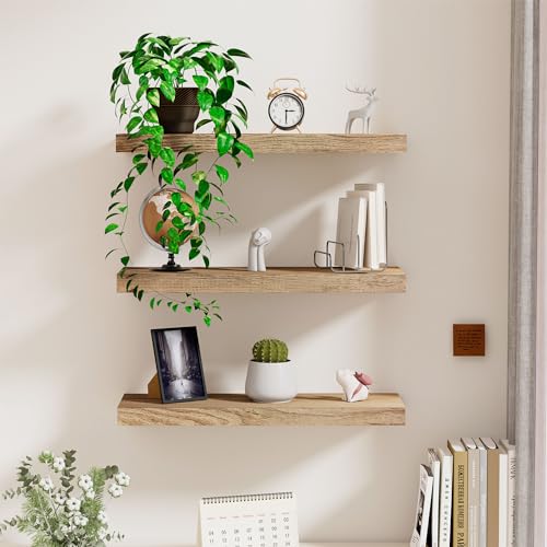 Wandregal Holz Schweberegale 3er Set, Rustikale Regal, Schweberegal Länge 40cm, Wanddisplay Racks mit unsichtbaren Halterungen für Schlafzimmer, Küche, Wohnzimmer, Büro von wyewye