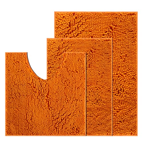 wyewye Badezimmerteppich, Anti-rutsch Badematten & Badteppiche, Badezimmer Set, Weich, Wasserabsorbierenden, für Duschen, Badewannen, Toiletten, 3er-Pack, Orange Rot von wyewye