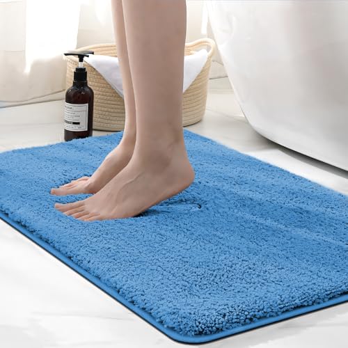 wyewye Mikrofaser-Badematte, 2 cm, super dick, super saugfähig, 50 x 80 cm, Nebelblau von wyewye