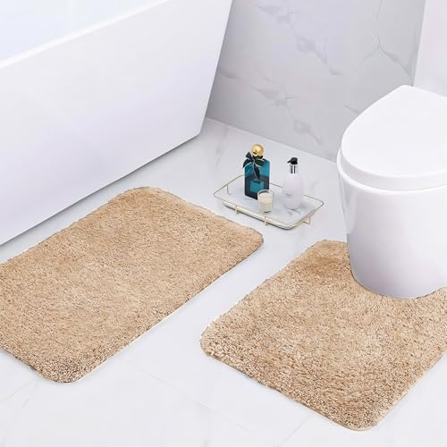 wyewye Mikrofaser-Badteppiche, 2 cm, super dicke Badteppiche, super saugfähig, 50 x 80 cm und 50 x 50 cm, U-Form, Kamel wyewye Mikrofaser-Badteppiche, 2 cm, super dicke Badteppiche, super saugfähig, 50 x 80 cm und 50 x 50 cm, U-Form, Kamel von wyewye