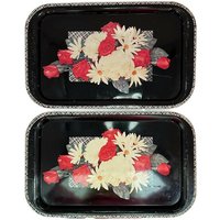 Vintage Tablett 2Er Set Schwarz Weiß Kariert Rand Floral 1950 Dekor Happy Days Mid Century Mod Mcm Küche Display Servieren von wynnsantiques