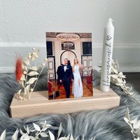Fotogeschenk | Kerze Mit Kerzenhalter Aus Holz |Geburtstag Geschenk Fotoständer Kartenhalter Valentinstag von xMitLiebeDesignedx