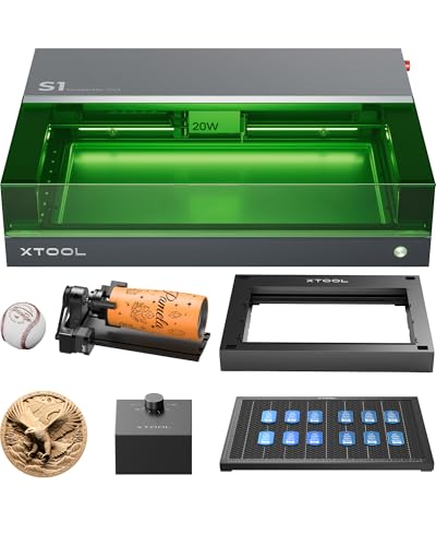 xTool S1 20W Laser Graviermaschine Deluxe Kit Geschlossene Sicherheit Laser Cutter, Pin Punkt Positionierung, Autofokus, 600mm/s Geschwindigkeit, 498 * 333mm Arbeitsbereich für Metall, Holz, von xTool