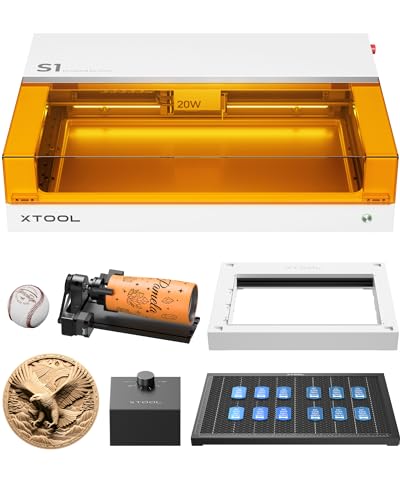 xTool_S1_20W_Lite_Deluxe Laser Graviermaschine, Geschlossene Sicherheit Laser Cutter,Pin Punkt Positionierung, Autofokus, 600mm/s Geschwindigkeit, 498 * 333mm Arbeitsbereich für Metall, Holz von xTool