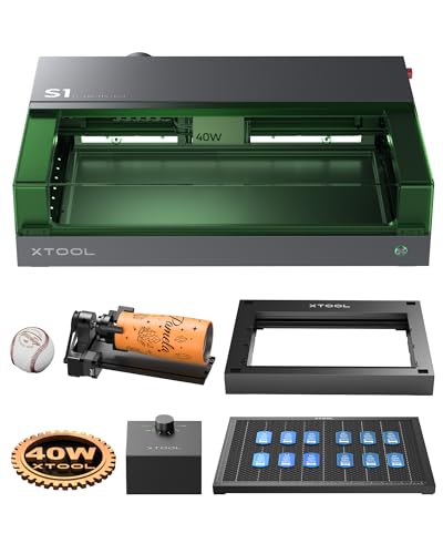 xTool S1 40W Laser Graviermaschine Deluxe Kit, Geschlossene Sicherheit, Pin Punkt Positionierung, Autofokus, 600mm/s Geschwindigkeit, 498 * 319mm Arbeitsbereich für Metall, Holz, Leder von xTool