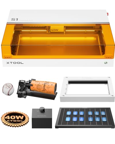 xTool S1 Laser Graviermaschine Deluxe Kit weiß, 40W Laser Cutter, Pin Punkt Positionierung, Autofokus, 600mm/s Geschwindigkeit, 498 * 319mm Arbeitsbereich für Metall, Holz, Leder von xTool