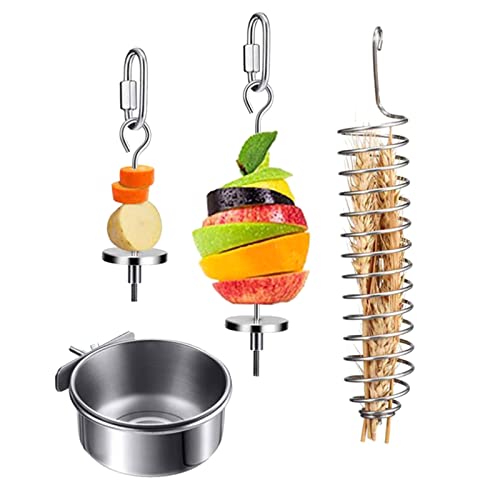 4 Stück Vogelfutterhalter Papagei Edelstahl Futternapf Hängender Obst-Futterkäfig Leckerli-Spieß für Finken Nymphensittiche von xbiez