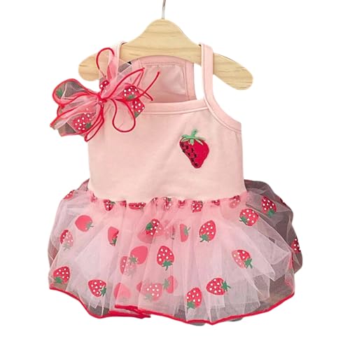 Strawberry Elegantes Rüschenkleid Prinzessin Bowknot Elegant Welpe Strandkleid Welpe Kleine Hunde Urlaub Party von xbiez