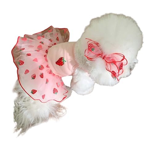 Strawberry Elegantes Rüschenkleid Prinzessin Bowknot Elegant Welpe Strandkleid Welpe Kleine Hunde Urlaub Party von xbiez